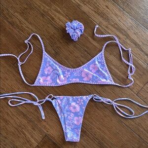 Kulani Kinis Floral Purple Bikini Set with Scrunchie